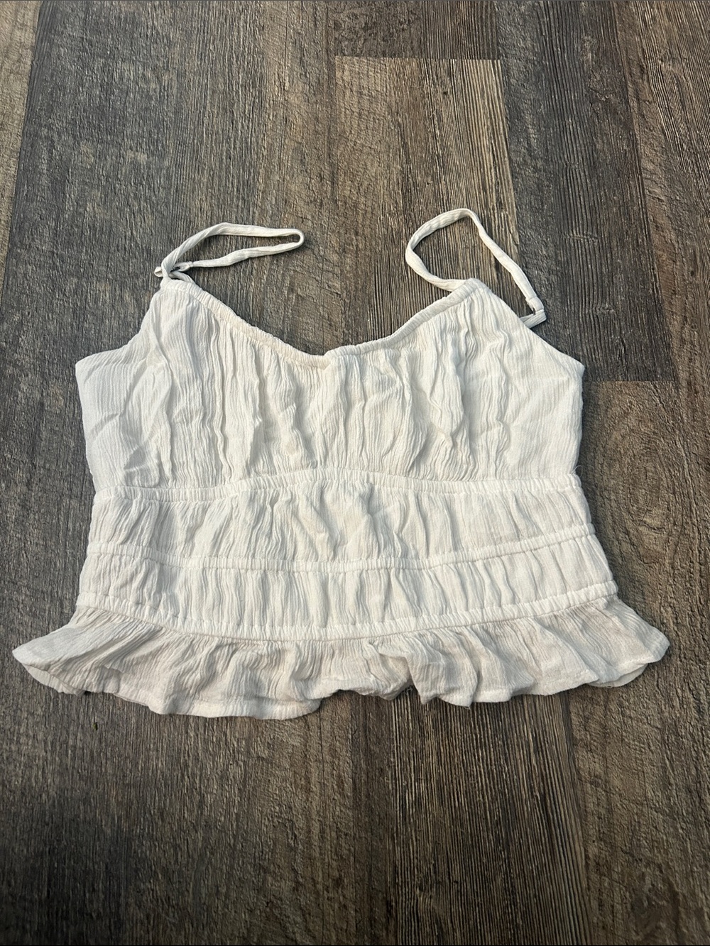 Hollister White Ruffled Spaghetti Strap Women's Top